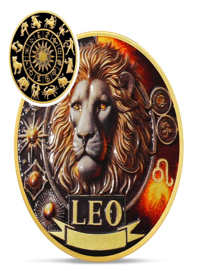 IELCJJ Cool Leo 12 Zodiac Challenge Coin - Twelve Constellations Leo Protective Talisman Coin - Divination Tarot Zodiac Signs Coin - Meaningful Star Good Luck Charms Zodiac Gifts for Men Women Friend Kid - Image 1